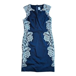 London Times Navy Blue Dress With Lace Detail Size 10